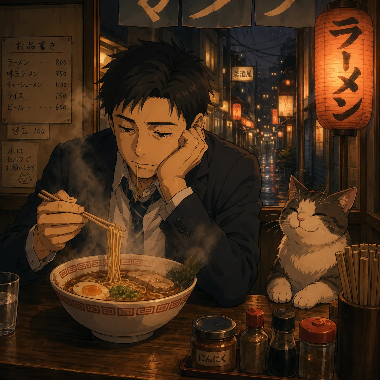 Gece geç saatlerde açık olan ramen dükkanı