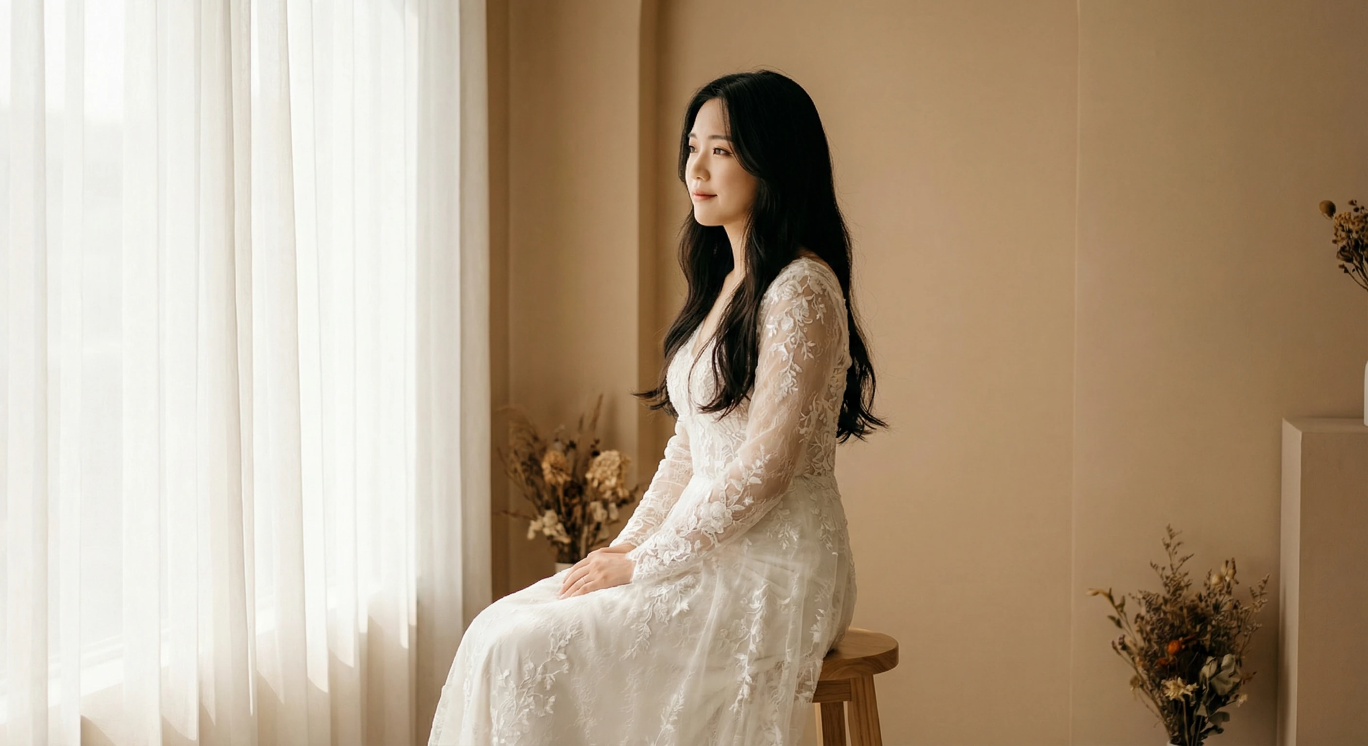 A beautiful young Asian woman with long black hair