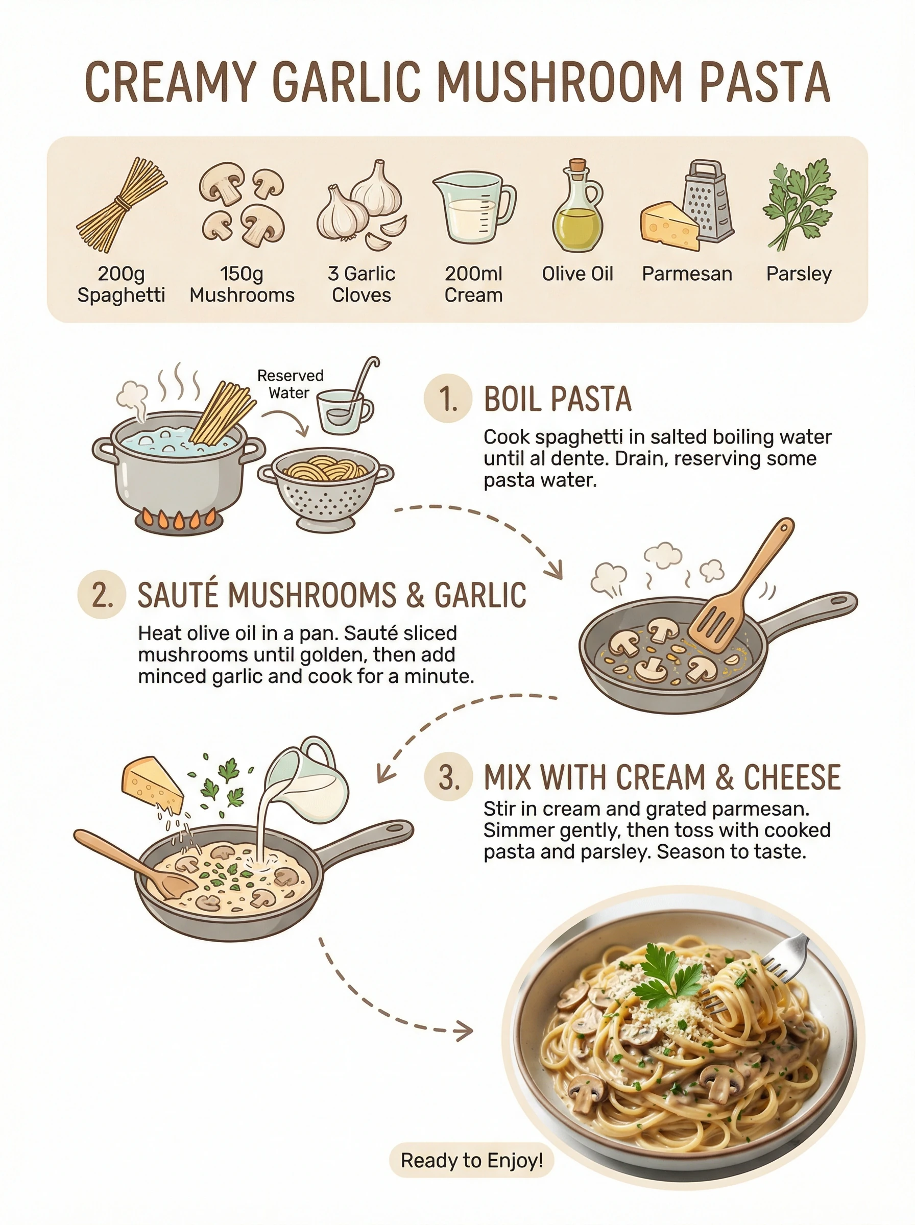 A clean, modern recipe infographic for 'Creamy Gar