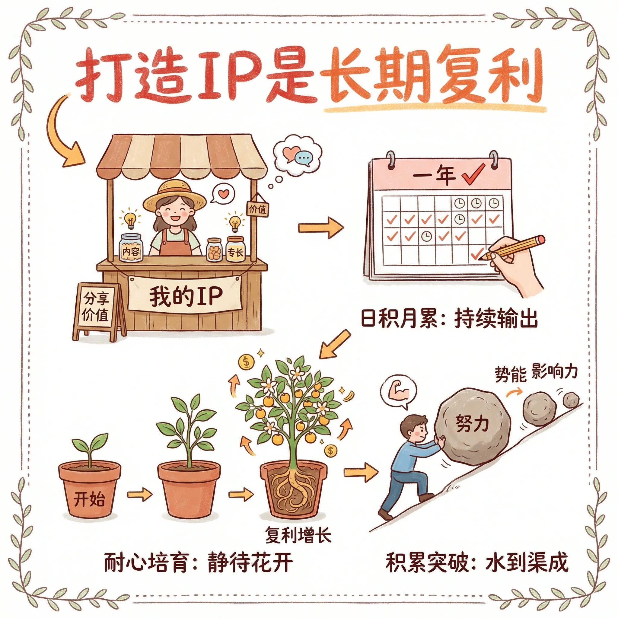 A Chinese motivational infographic about building 