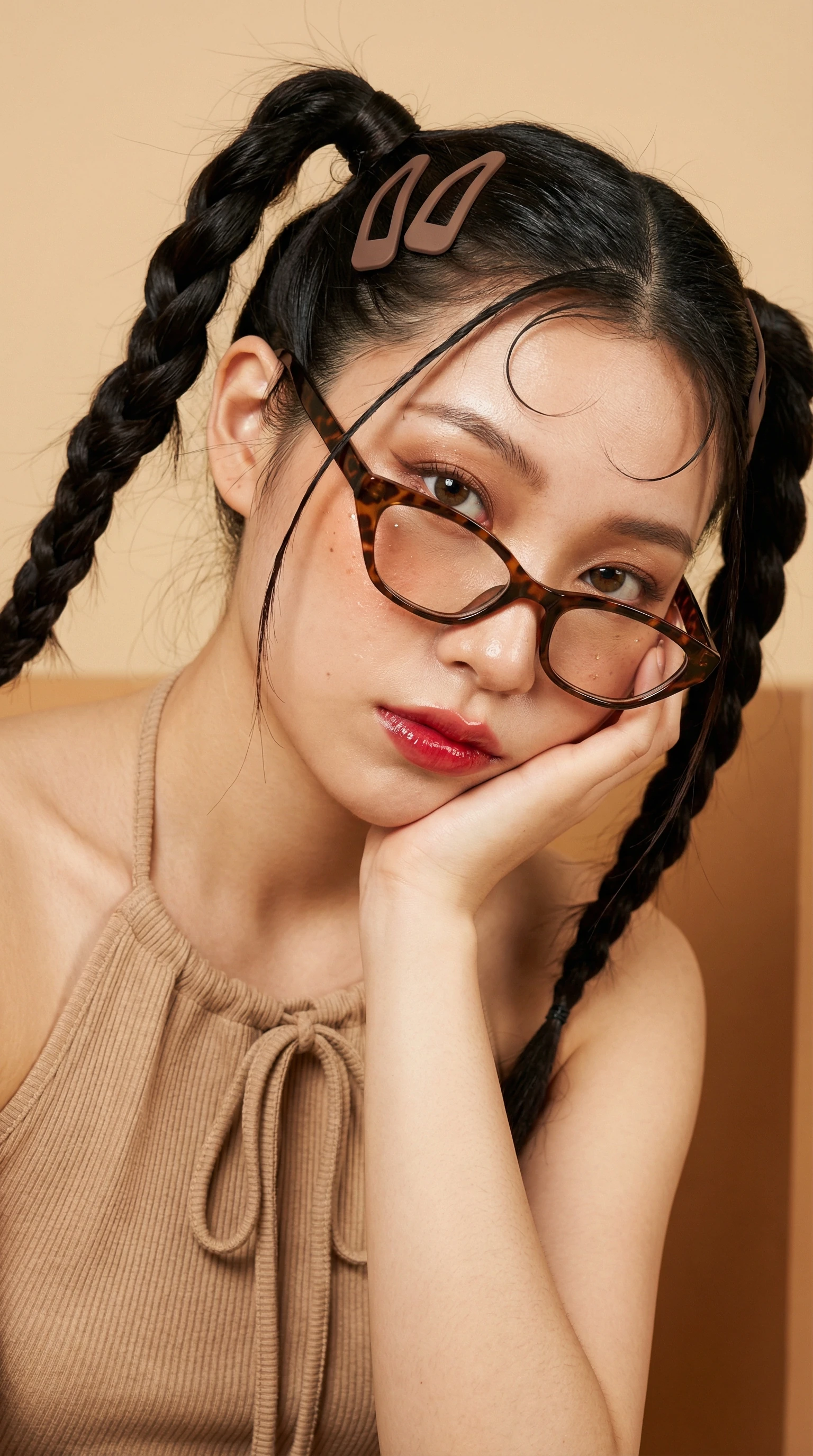 An ultra-realistic close-up fashion portrait of a 