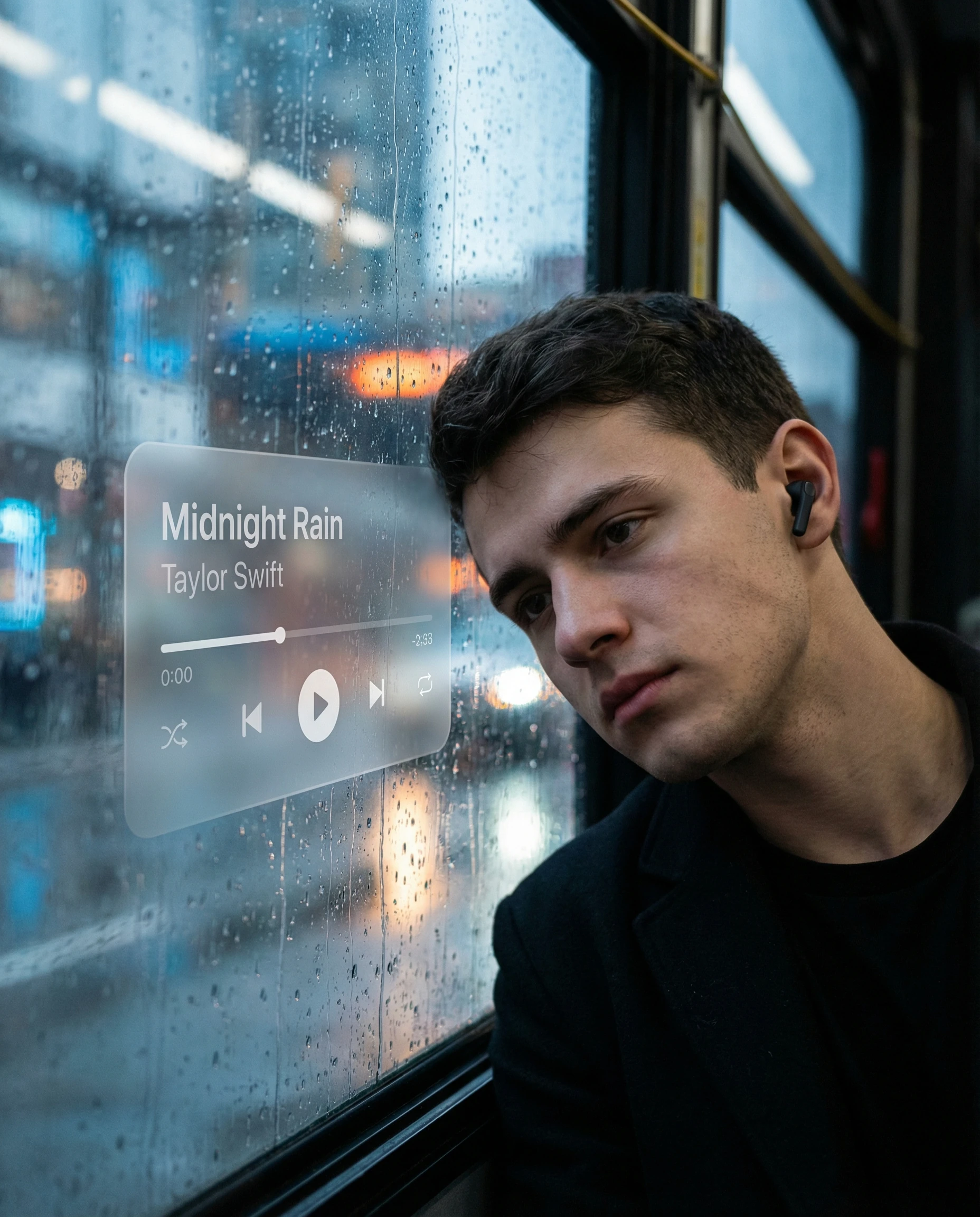 A cinematic portrait of a melancholic young man se