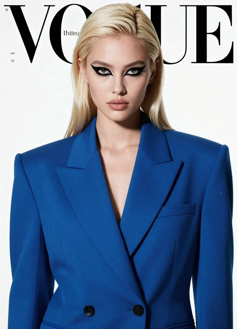 High-fashion editorial portrait of a young woman w