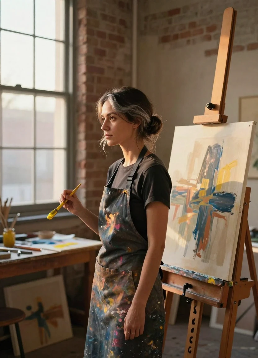 Documentary portrait of a female artist in her stu