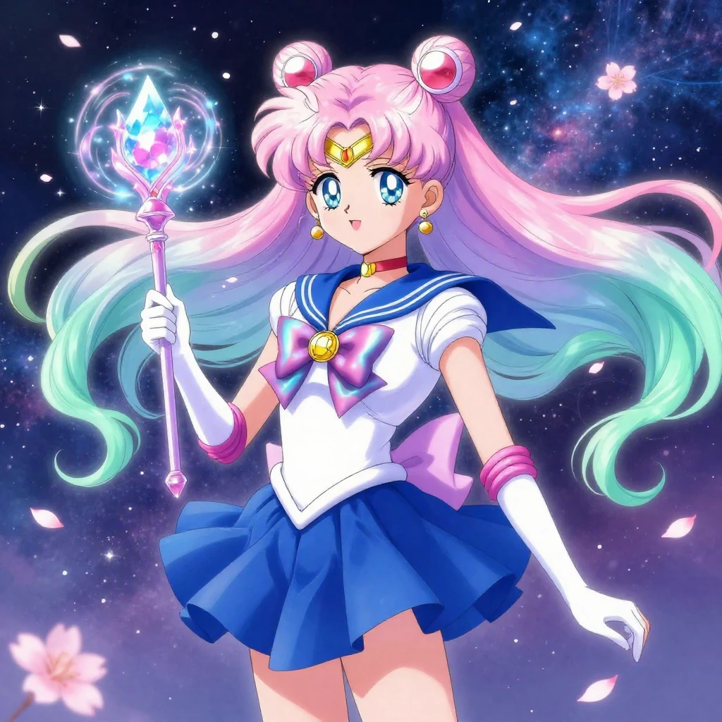 Anime magical girl character with flowing gradient