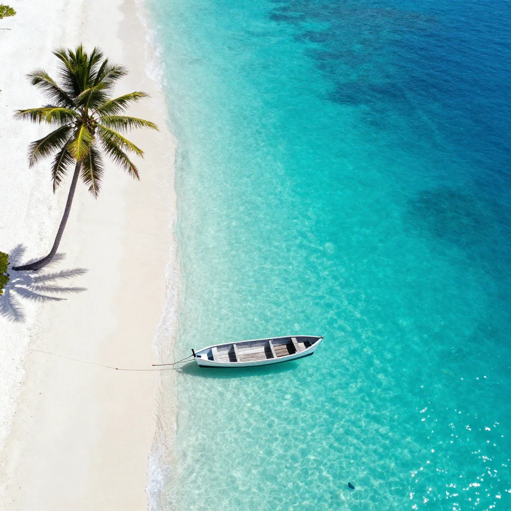 Aerial drone shot of pristine tropical beach from 